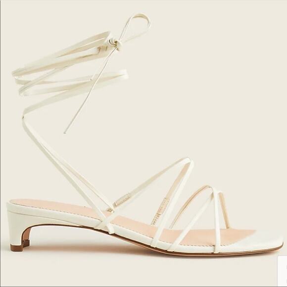 NEW J. Crew Italy ivory white strappy small kitten heel leather sandals - Picture 4 of 10